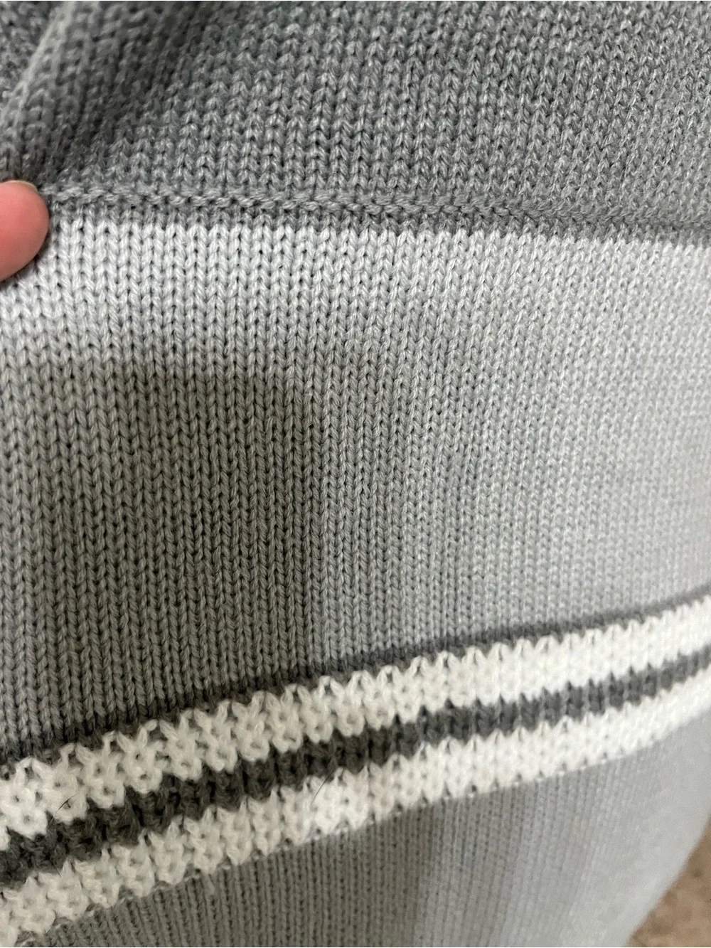 Gray & White Striped V-Neck Women's Sweater